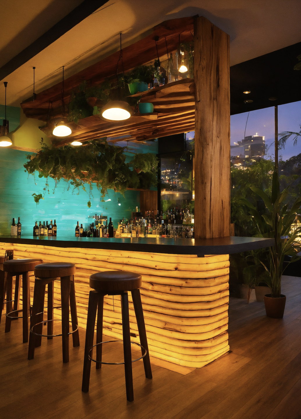 Modern warm restaurant dining room interior design setup